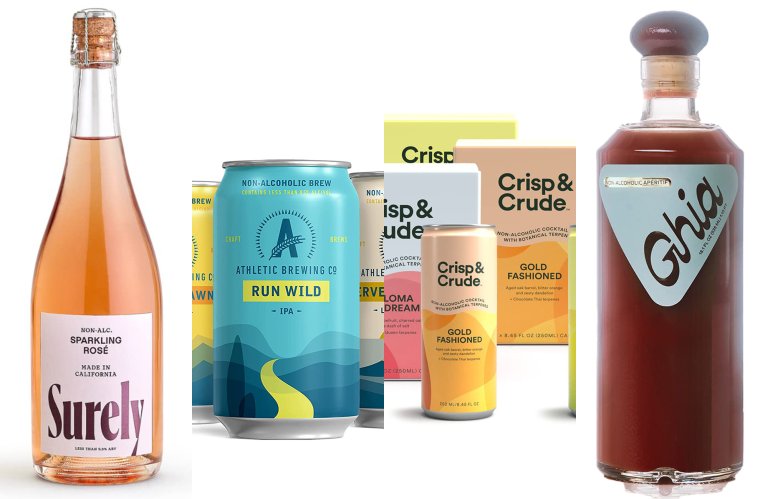 A lineup of NA beverages on a white background