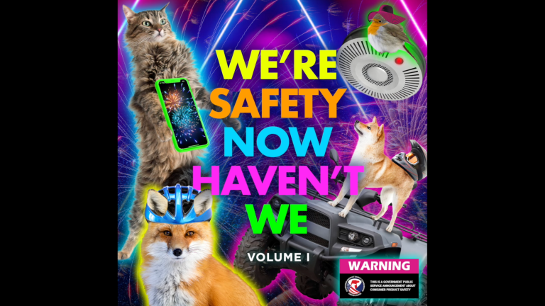 We're Safety Now Haven't We album art featuring animals in photoshopped helmets and on smoke detectors